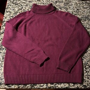 L.L. Bean Ribbed Turtleneck Sweater body fine knit SzL Cotton Plum Like New